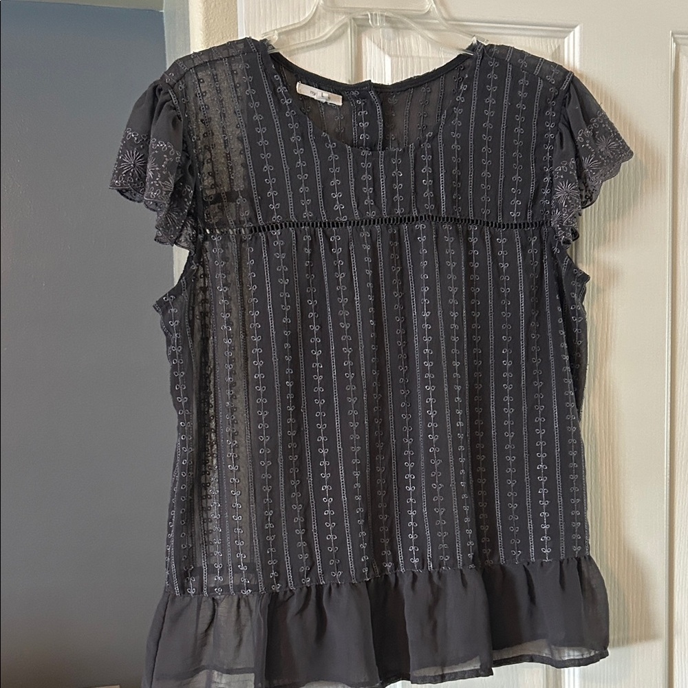 Maurices Black Sheer Blouse with Ruffle Hem